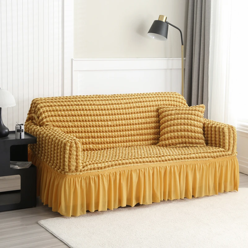 LANMOLIFE 1PC Super Stretch Sofa Cover Living Room Sofa With Skirt Trim Removable Cleaning Furniture Covers For Hotel Offices 3