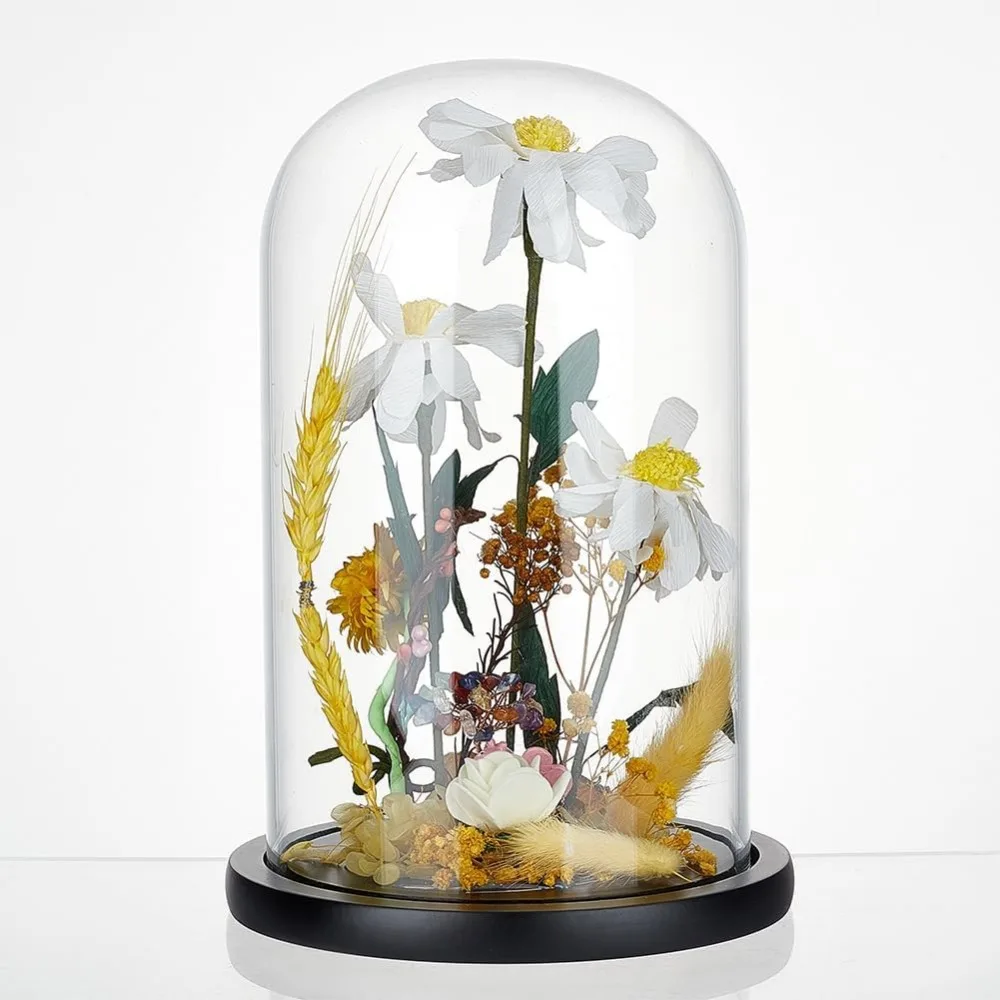 1pc Glass Display Cloche Dome Decorative Glass Dome Cover for Rose Office Home Tabletop Centerpiece Decor 5.91&times;10.04 Inch