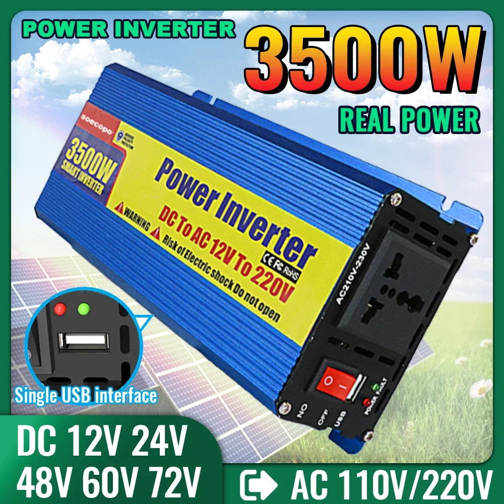 3500W รถอัจฉริยะอินเวอร์เตอร์ 12V 24V 48V 60V 72V ถึง 110V 220V พลังงานแสงอาทิตย์แบบพกพาสําหรับ Camping RV ฉุกเฉินกลางแจ้ง 1
