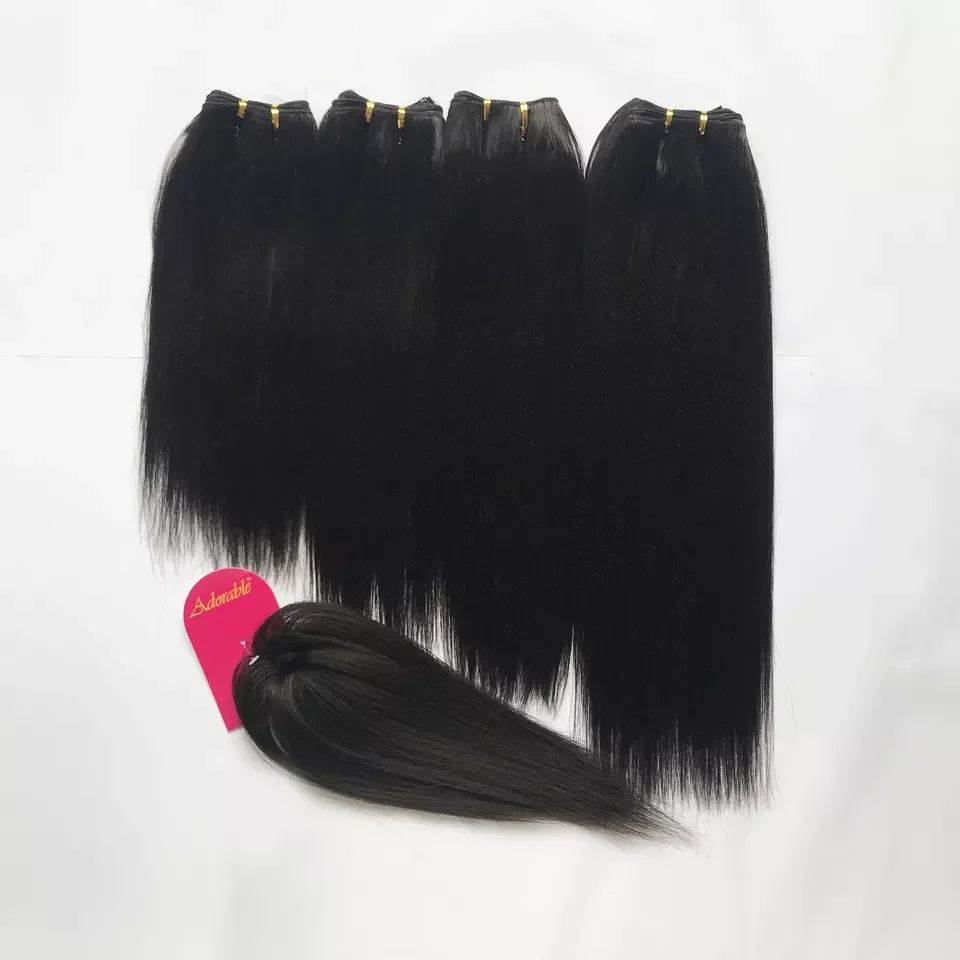 Adorable synthetic heat resistant fiber Hair yaki wave 4pcs 12"-18" full packed hair weaves, Bundles With Free Small Closure