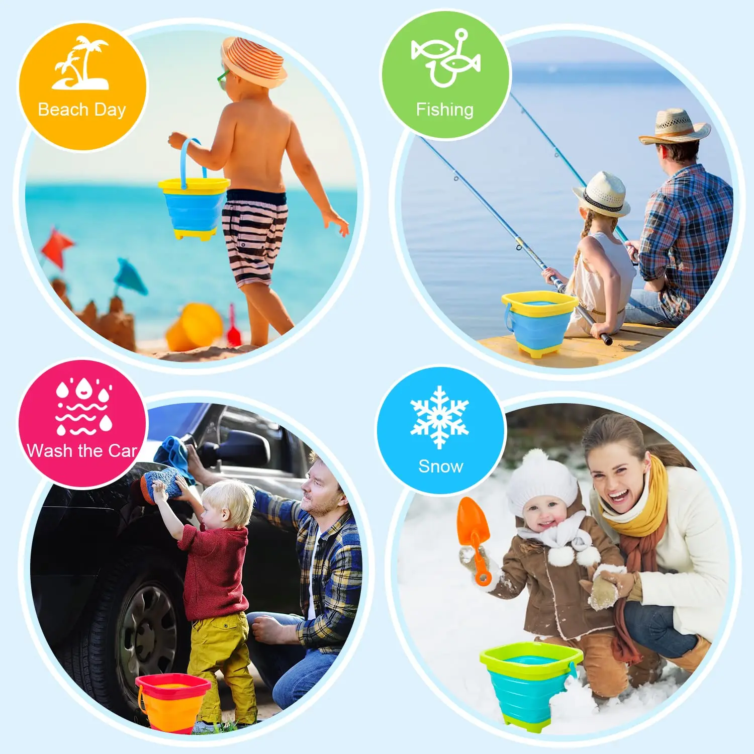 Foldable Silicone Bucket Beach Toys Summer Sand Playing Outdoor Toy Children Portable Folding Sandbox Bucket For Kids 4