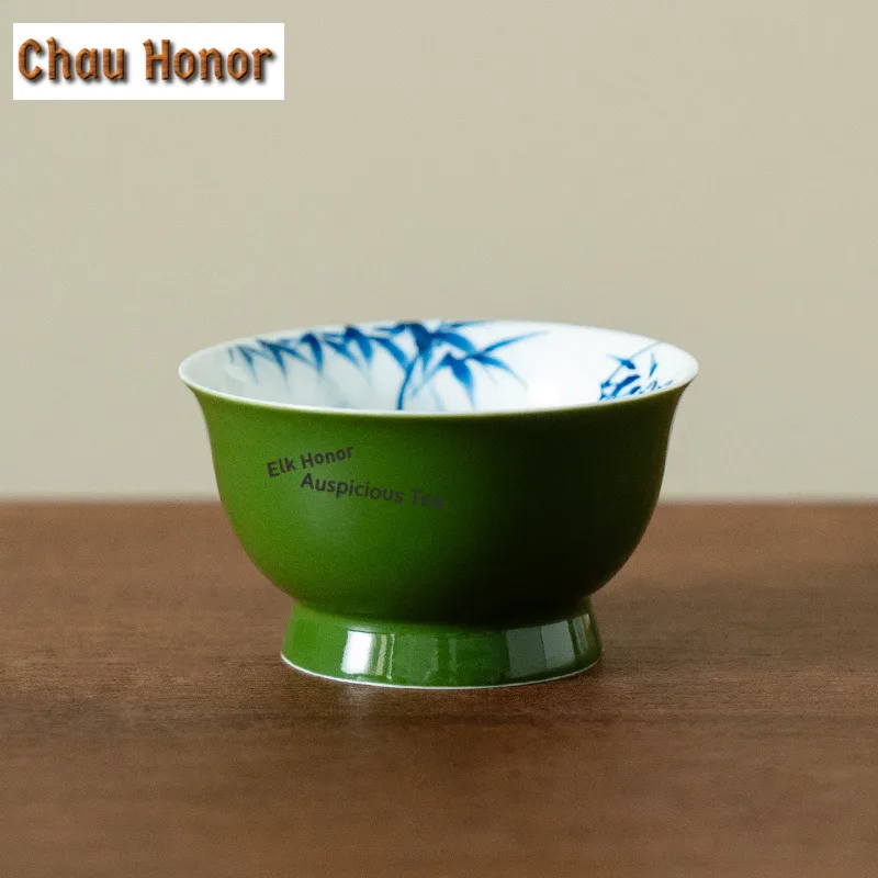 2pc/lot Hand-painted Blue Bamboo Teacup Creative Tea Bowl Jug Tea-tasting Smelling Cup Jianzhan Master Cup Cafes Decoration 60ml