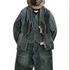 Amekaji Wear Clothes Men Cotton Striped Denim Casual Suit Jacket Retro Washed Distressed Niche Good Quality 5