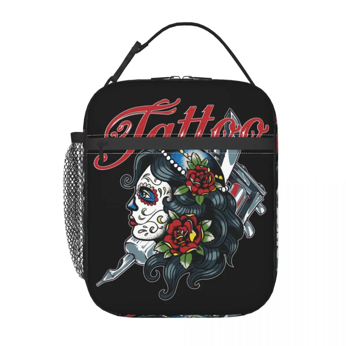 

Tattoo Sugar Skull Woman Design Insulated Lunch Bag for Women Portable Mexican Day of The Dead Cooler Thermal Bento Box Kids