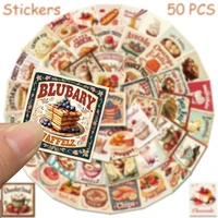 50pcs Retro Food Cake Noodle Stickers Decals For Laptop Scrapbook Suitcase Refrigerator Guitar DIY Cartoon Aesthetic Stickers 4