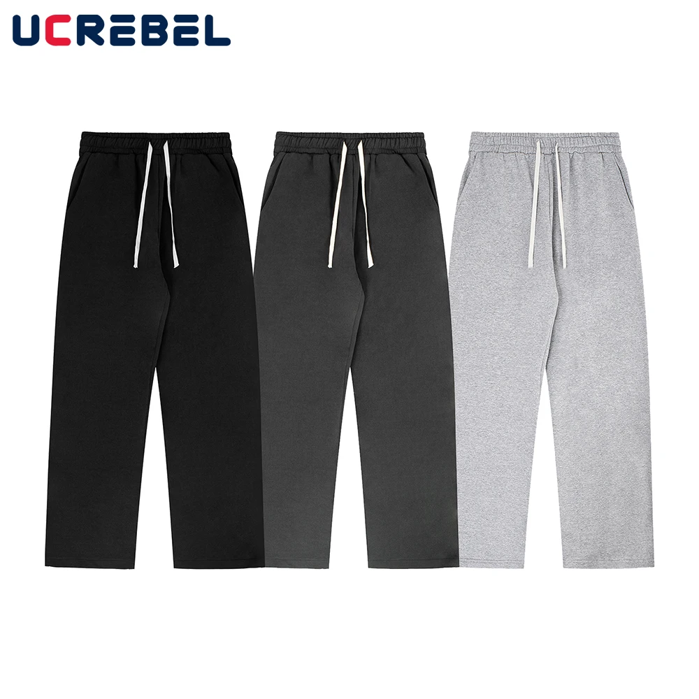 

Solid Color Sweatpants Mens Streetwear Drawstring Elastic Waist Casual Pants Men Jogger Pants