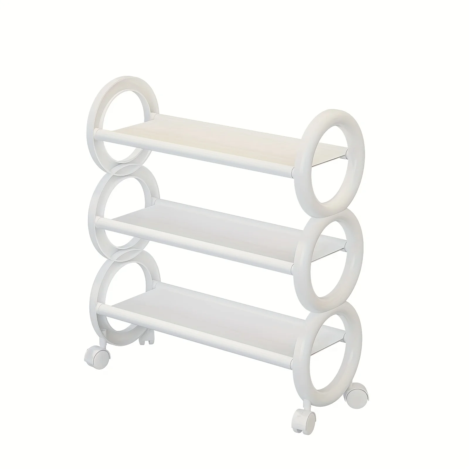 A 3-tier rotating shoe rack with a 360° rotating wheel and a cute ring handle – ideal for small spaces