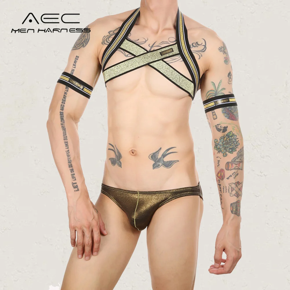 

Man Fetish Body Bondage Harness Set Mesh Underwear Set Male Lingerie Jockstrap Elastic Belt Clothing Chest Hollow Costumes