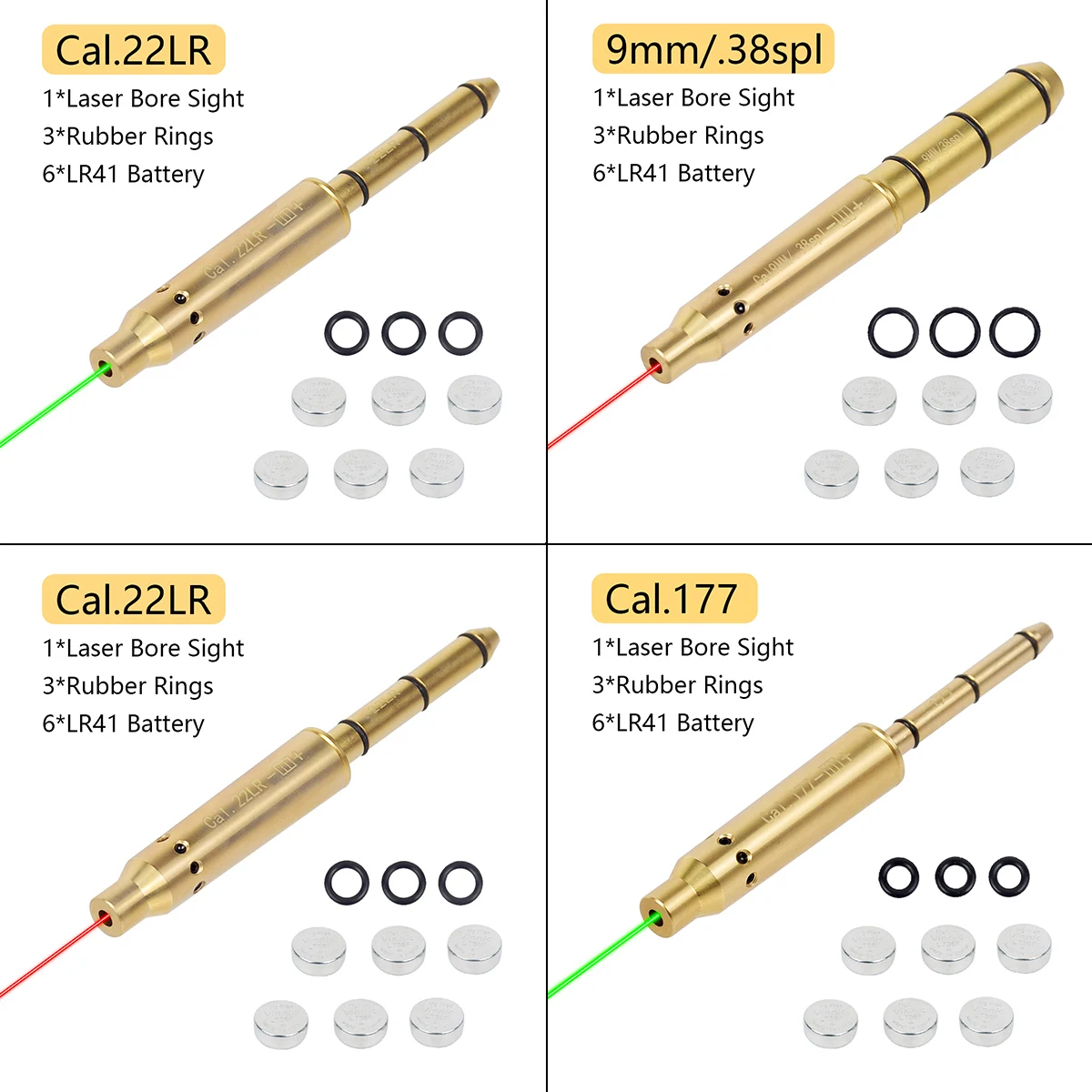 Tactical Bore Laser Sight Boresighter .22LR .177 12GA .38spl 20GA .308 9MM .45ACP .223Rem Rifle Hunting Caliber Glock 17 19 1911