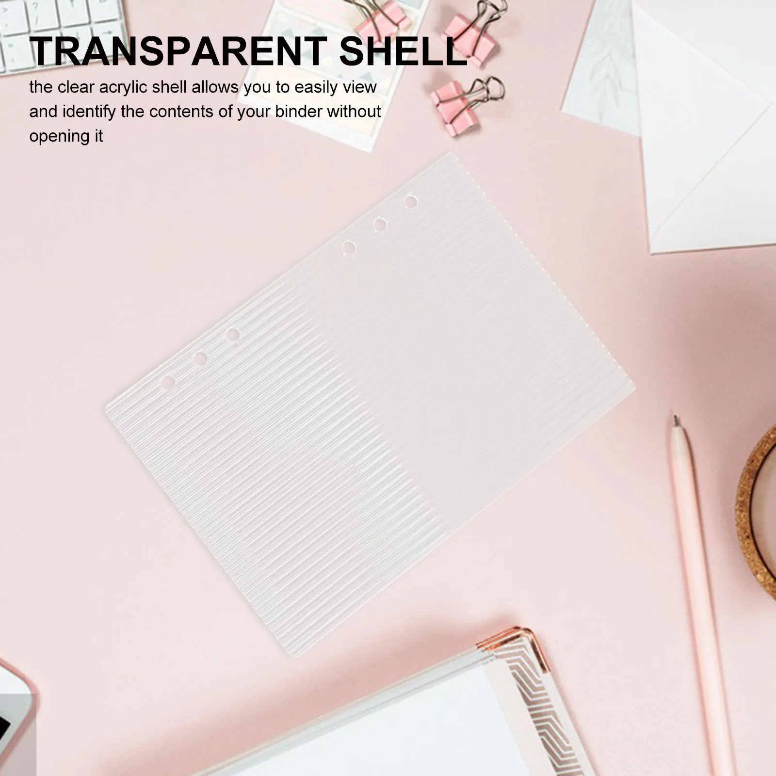 Shell Notepad Clear Acrylic Binder Cover 6 Ring A5 Notebook Planner Journal Notepad ...