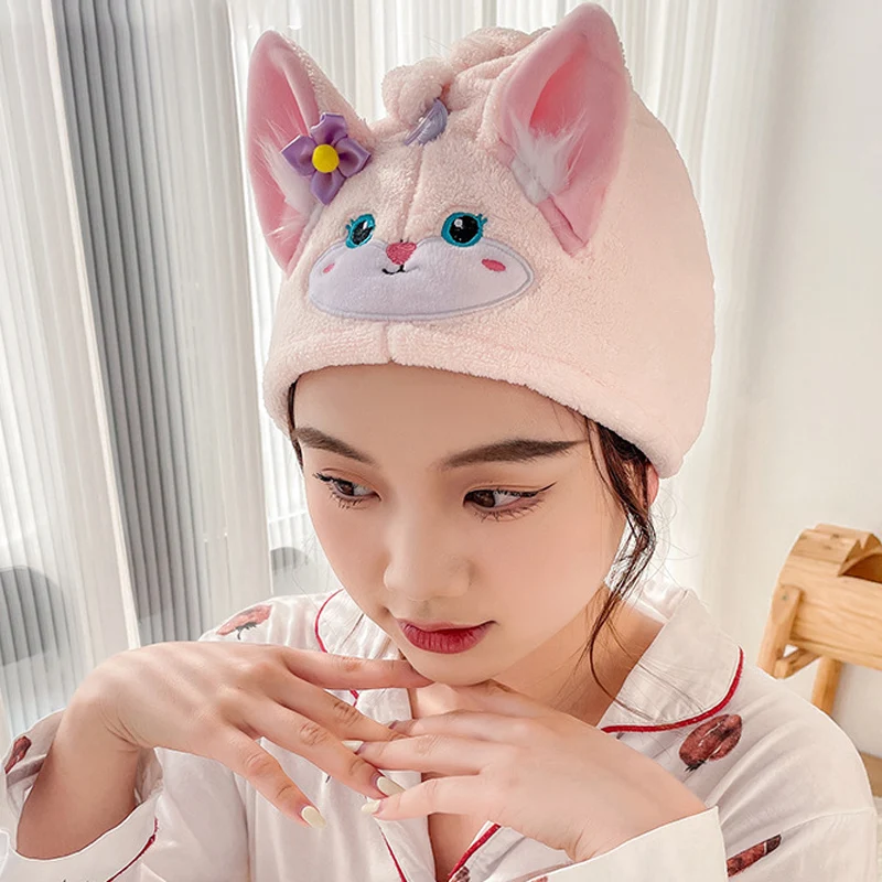 Coral Velvet Dry Hair Cap Cartoon Pattern Water Absorption Quick Drying Bath Cap Washing Women's Dry Hair Scarf shower cap