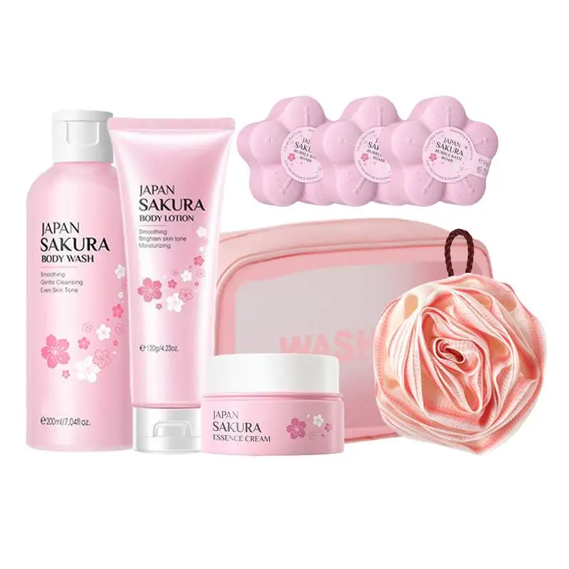 Cherry Bath Set Bath Travel Washing Set Body Moisturizing Includes Scrub Shower Gel Salt Puff Body lotion