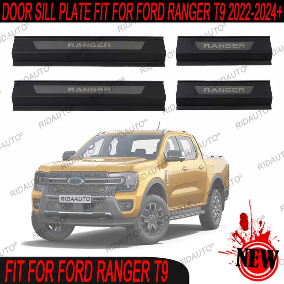 Lot De 4 Protections De Seuil De Portière De Voiture En Fibre De Carbone Pour Ford Ranger T9 2023 2024 2025, Style Imperméable, Anti-rayures Et Bandes Autocollantes, A/bleu