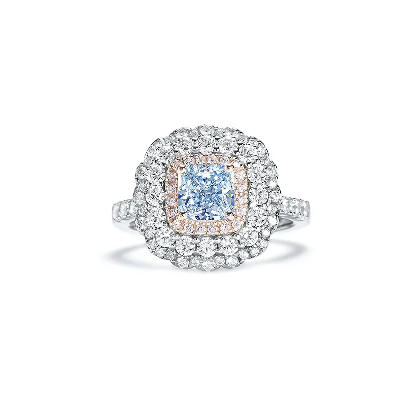 

S925 Silver Ring High Carbon Zirconia Ring 6 * 6 Sea Blue Treasure Luxury Style Ring