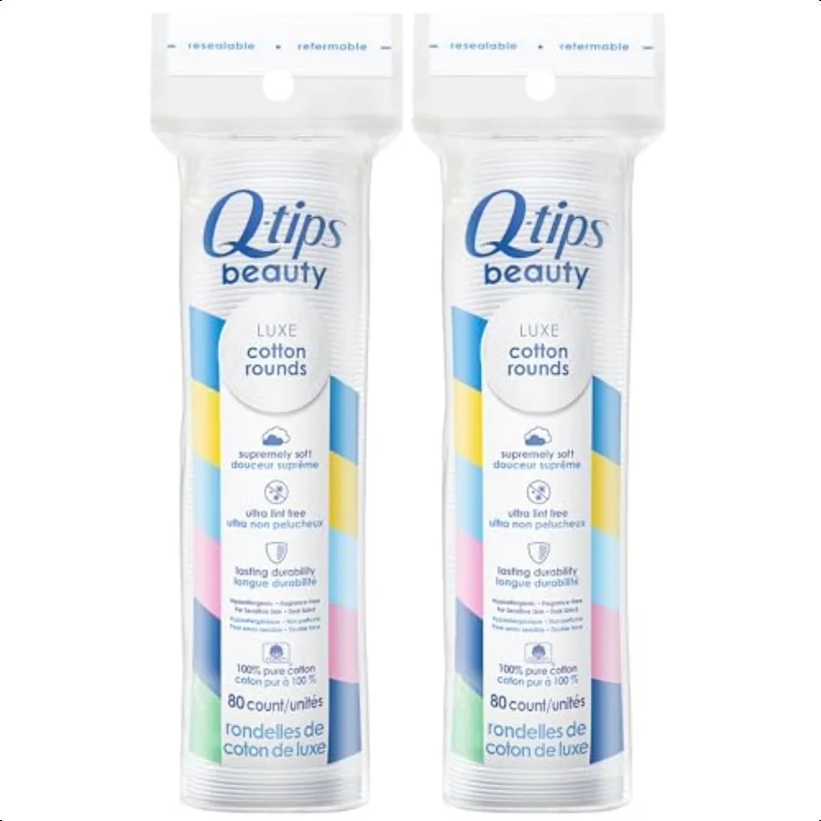 Qtips Beauty Luxe Hypoallergenic Cotton Rounds 80 Count
