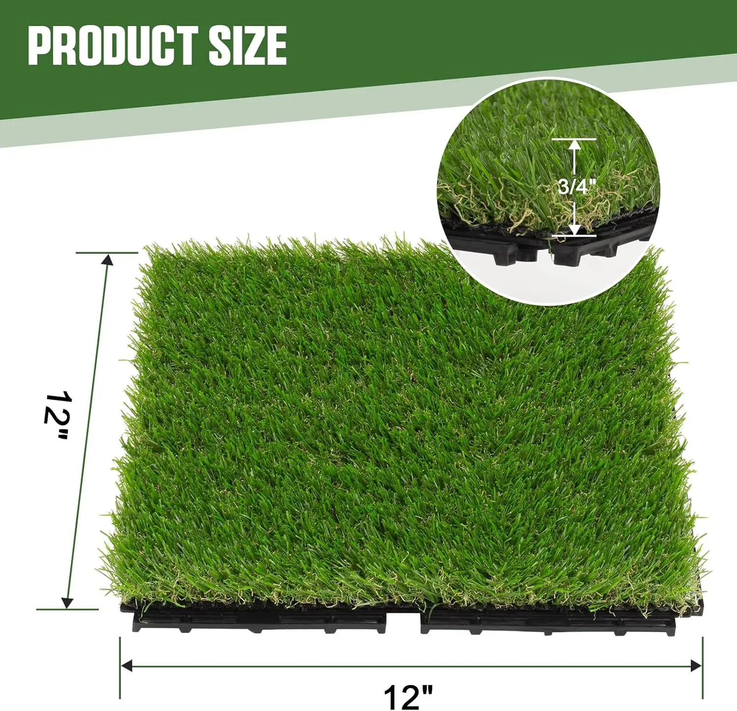 Artificial Grass Tiles Interlocking Turf Deck Set-12"x12" Synthetic Fake Grass Self-draining Mat Flooring Decor Pad for
