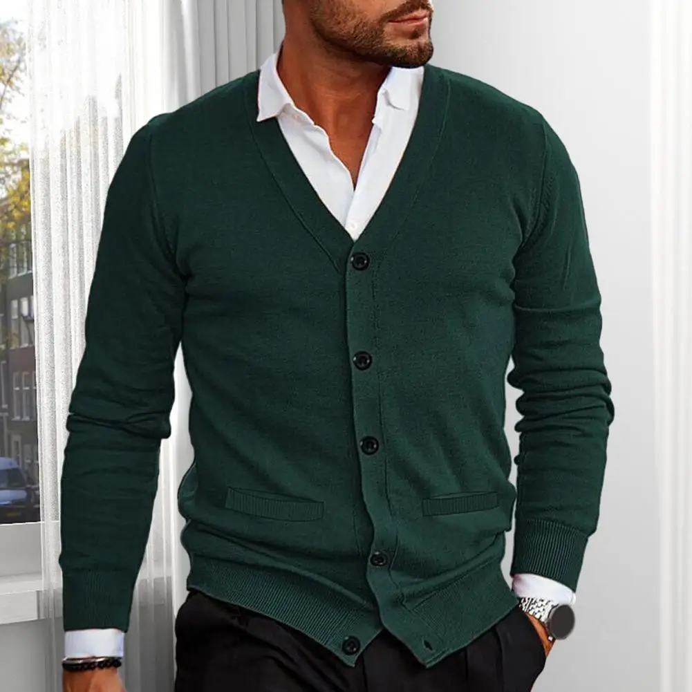 

Men Warm Cardigan Men Cardigan Sweater Stylish Men's V-neck Cardigan Sweater Slim Fit Soft Knitted Fabric Casual for Warmth