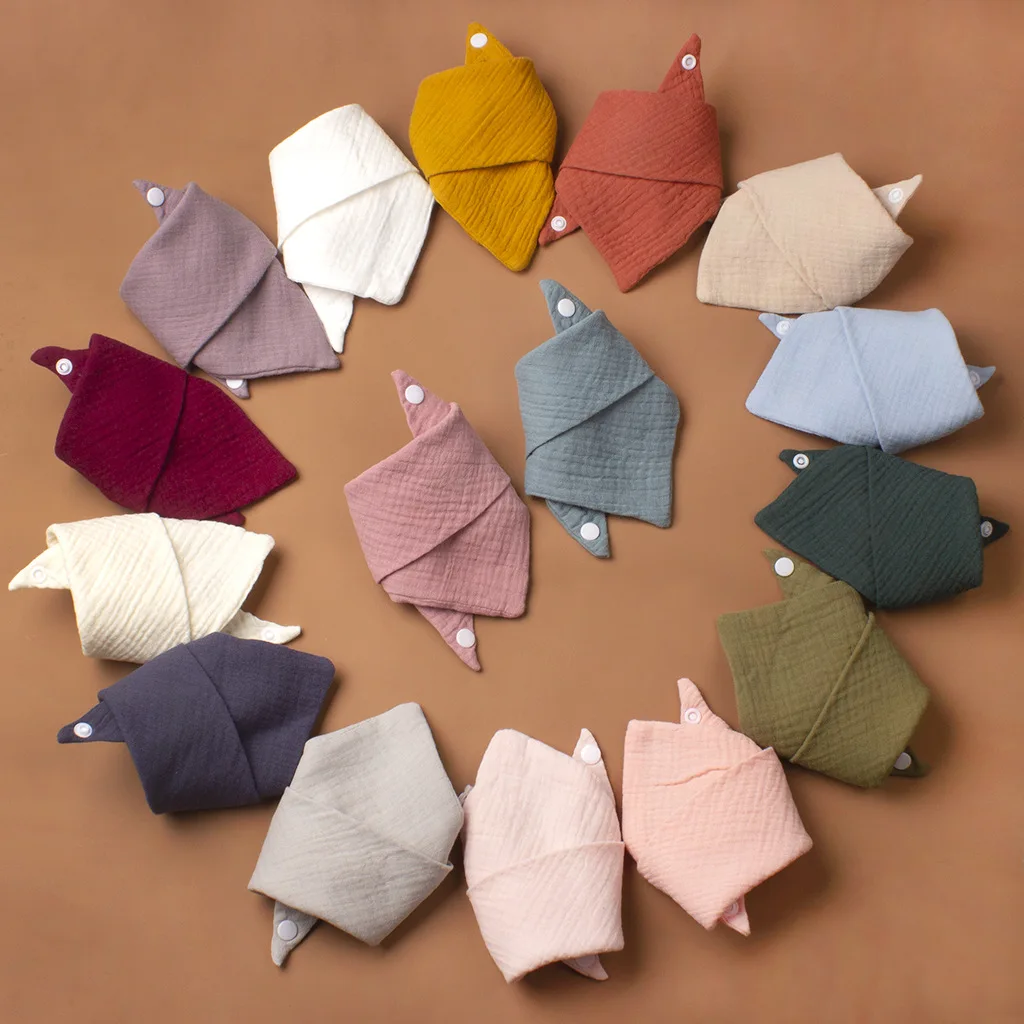 New Thin Baby Gauze Triangle Towel with Double-layer Snap Closure Newborn Bib Baby Saliva Towel  Baberos Bebé Bib