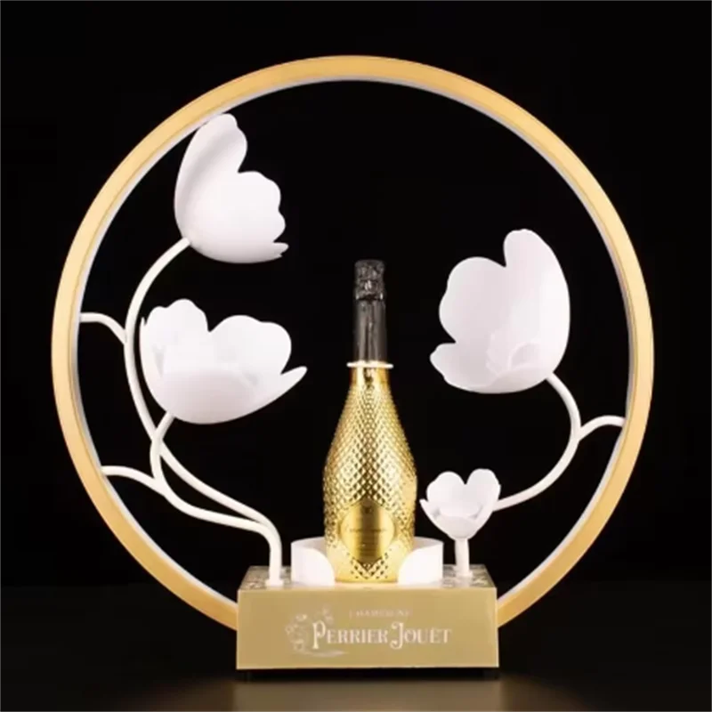 New Lotus Flower LED Circle Metal Ring Perrier Jouet Champagne Bottle Presenter For Night Club Lounge Party Decoration