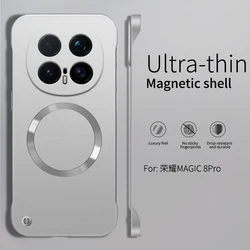 Luxury Borderless Metallic Paint Case with Built - in Magnetic Cover for Honor Magic8Lite (Silver)