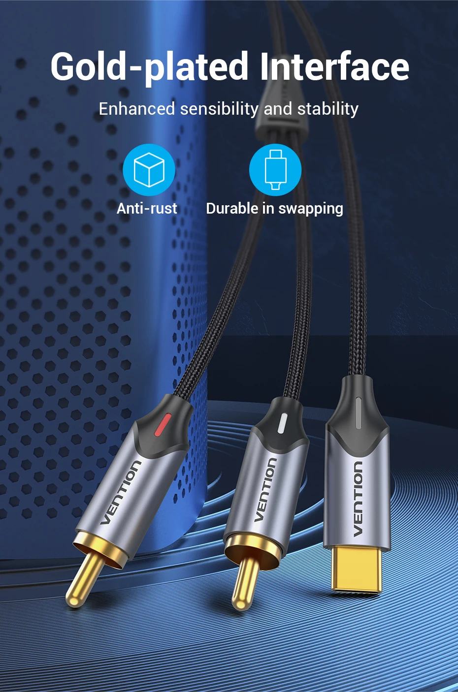 USB C to 2RCA Audio Cable Type C to RCA for Car Auxiliary Stereo Speaker Amp Cor