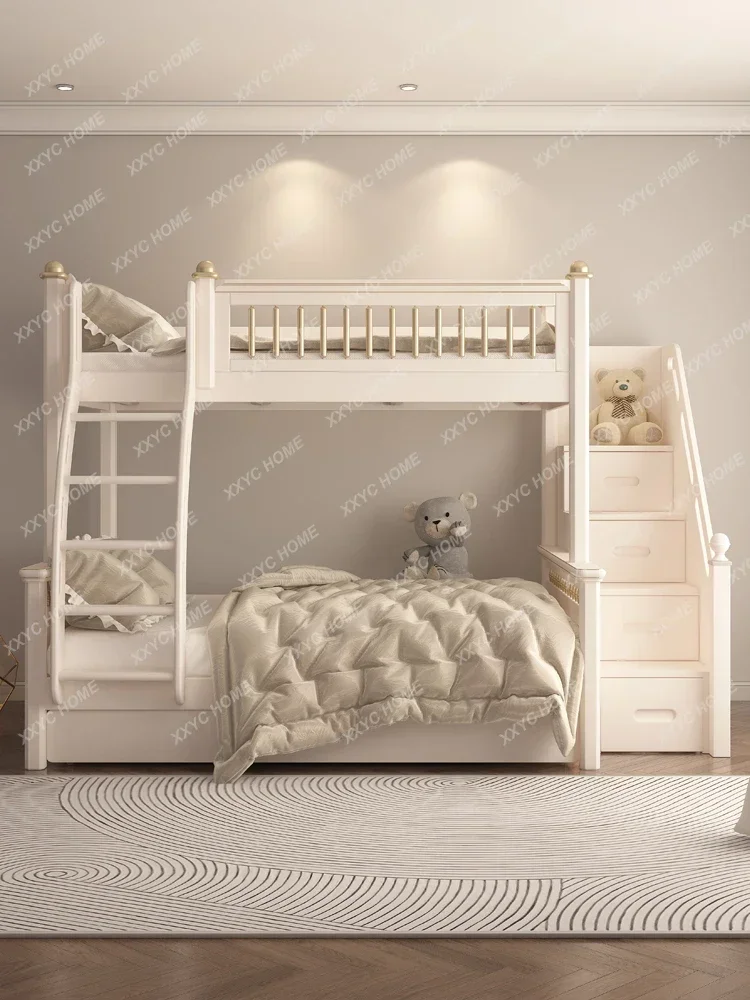 

Small Apartment Height-Adjustable Bed Solid Wood Two-Story Bed Household Double Bed