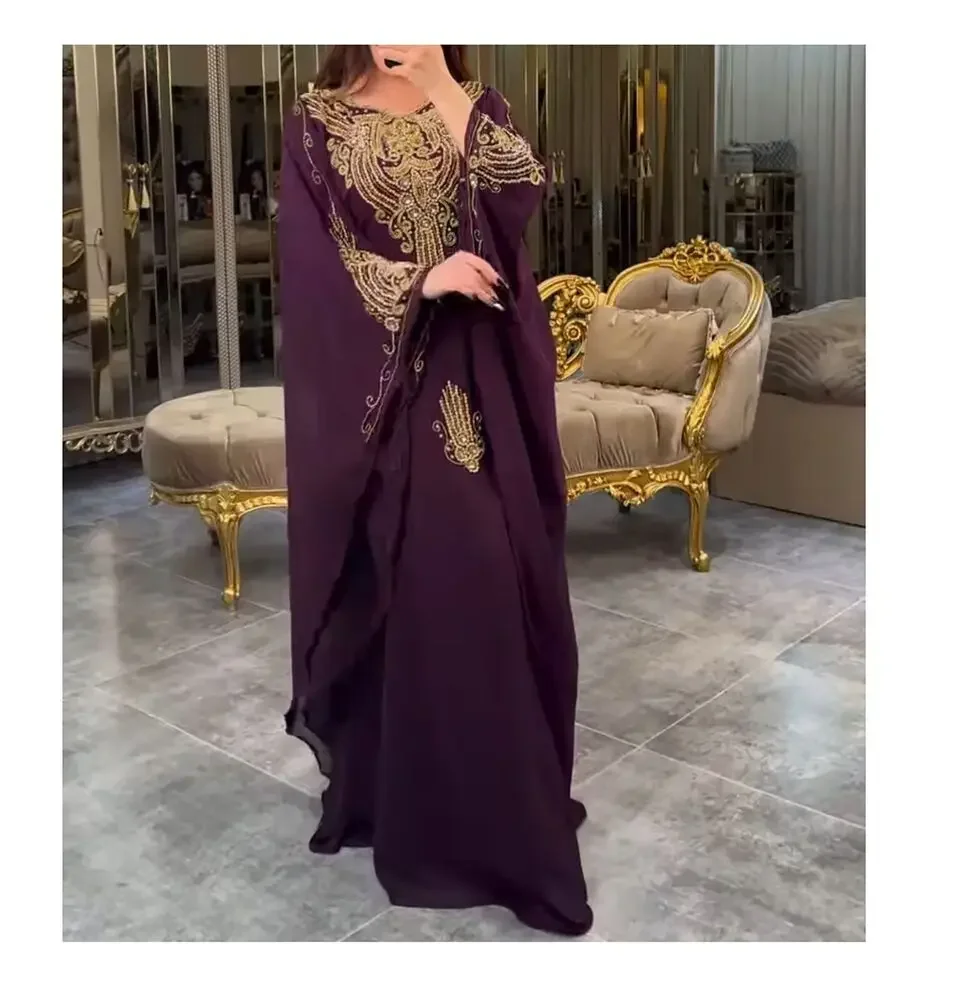 Moroccan Kaftano Arabic Abaya Cristal Glass Stone Hand Beads India & Pakistan Clothing