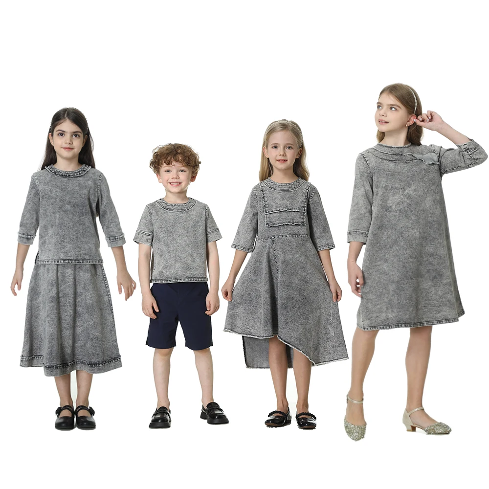 Washed Jeans Elegance Collection SS24 Girls Dresses Children Clothes Boys Top Girls Set Denim Casual Family Matching Clothing