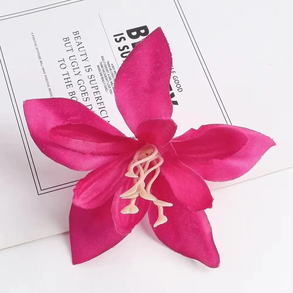 10 Stück Seiden-Kunstlilien DIY-Bouquet Handgefertigte Seiden-Kunstblumenköpfe Materialien Simulierte Doppelblüten-Lilien – Detail 3