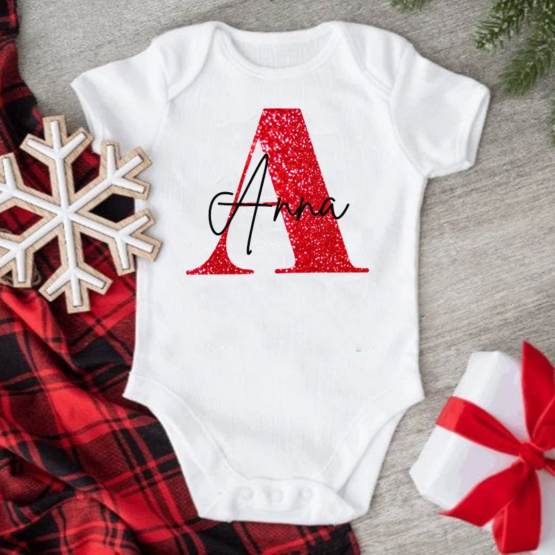 Personalized Initial Christmas Family Matching T-shirt Customized Name Mom Dad Daughter Son Baby Outfits Tops Girls Boys Clothes 6