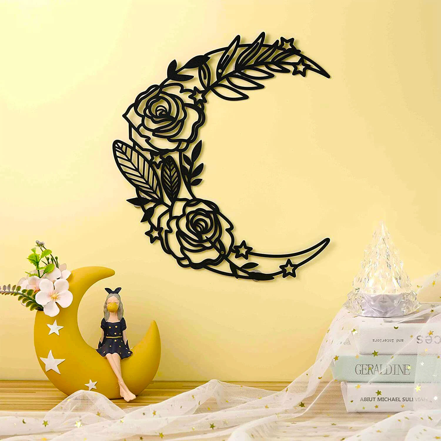 

Moon Phase Wall Art Bohemian Moon Wall Home Decoration Metal Wall Decoration Accessories Flower Wall Living Room Bedroom Decor