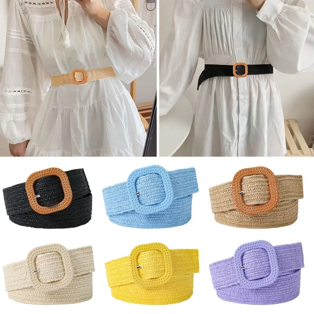 

Women Summer Wide Straw Woven Belt Braided Belts Waistband Waist Belt