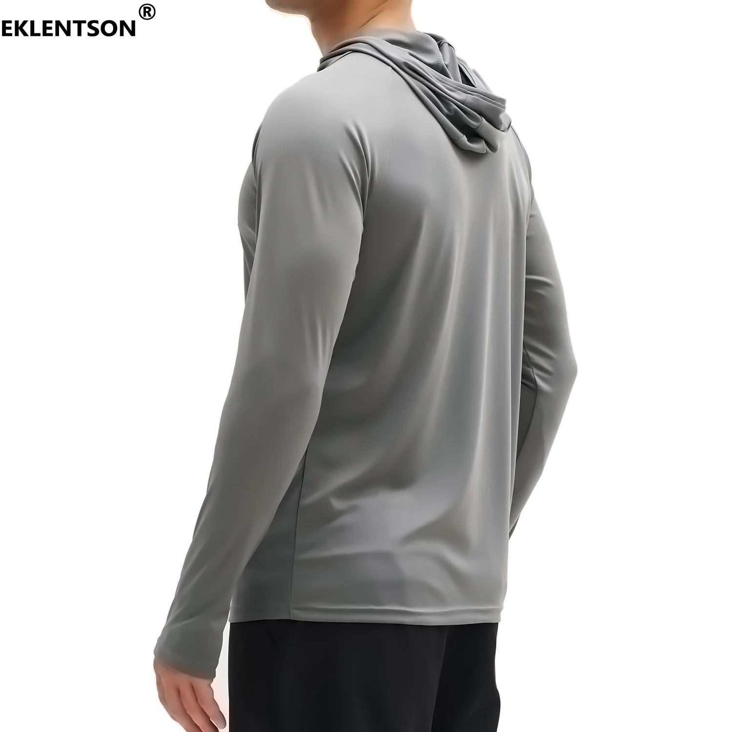 EKLENTSON Men's UPF 50+ Lightweight Hoodie Shirts Quick Dry Cross-Collar Rash Guard Shirt Sun Protection for Athletic Running