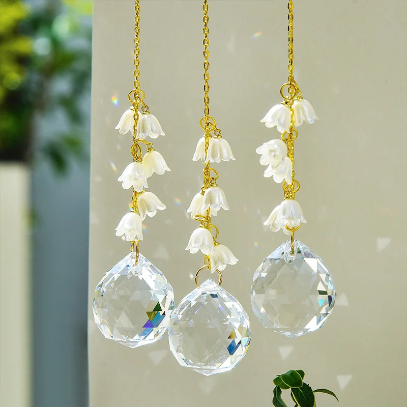 2pcs Lily of the Valley Sun Catcher Crystal Sun Catcher Car Hook Car Pendant Flower Bead Pendant Room Decor Home Decor sun catcher crystal pendant sun catchers
