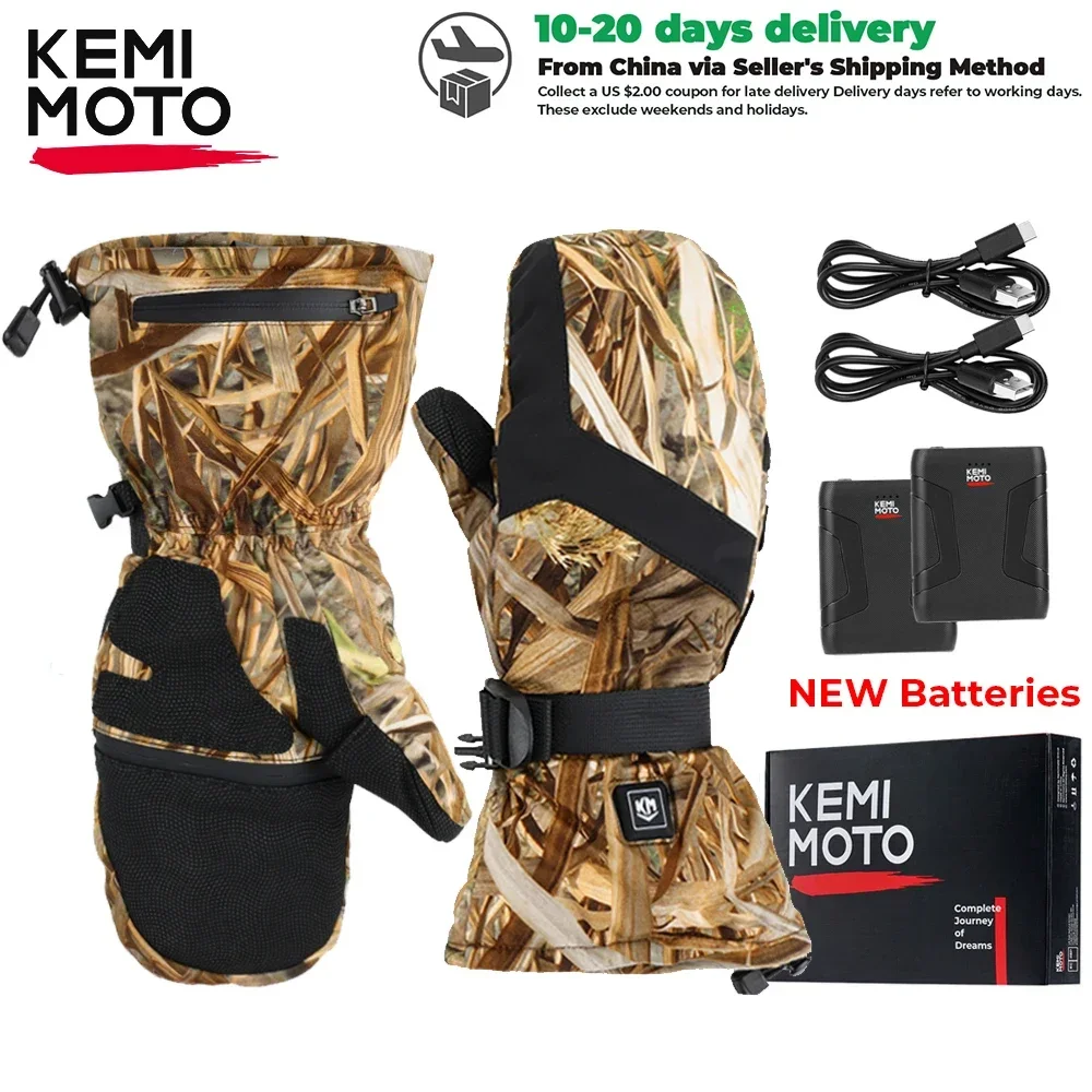 KEMIMOTO Heated Hunting Gloves Winter Fishing Heating Gloves Windproof Warm Touch Screen for Skiing Snowmobile Outdoor Hiking