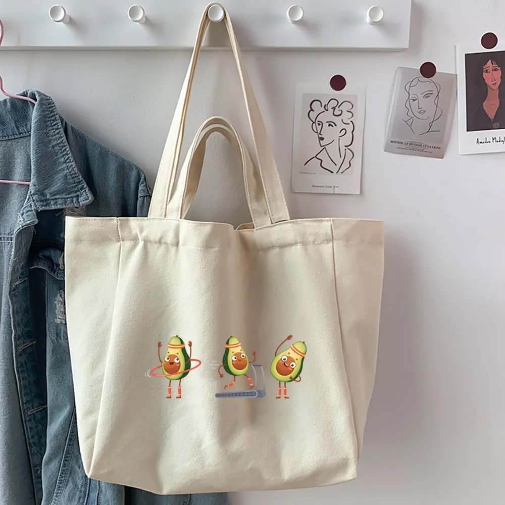 2022 Shopping Bags Foldable Ladies Canvas Shoulder Bags Avocado Printed Women's Shopper Bags Handbag Travel Work Tote Pouch