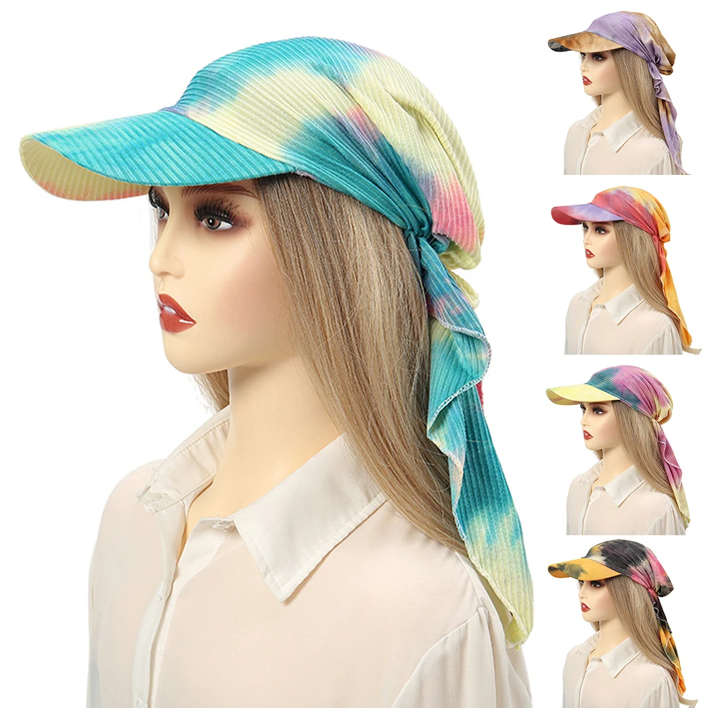 

Women Muslim Hijab Baseball Cap Colorful Soft Turban Hat Tie-dye Headscarf Outdoor Brim Sunshade Sun Hats Turbante Mujer