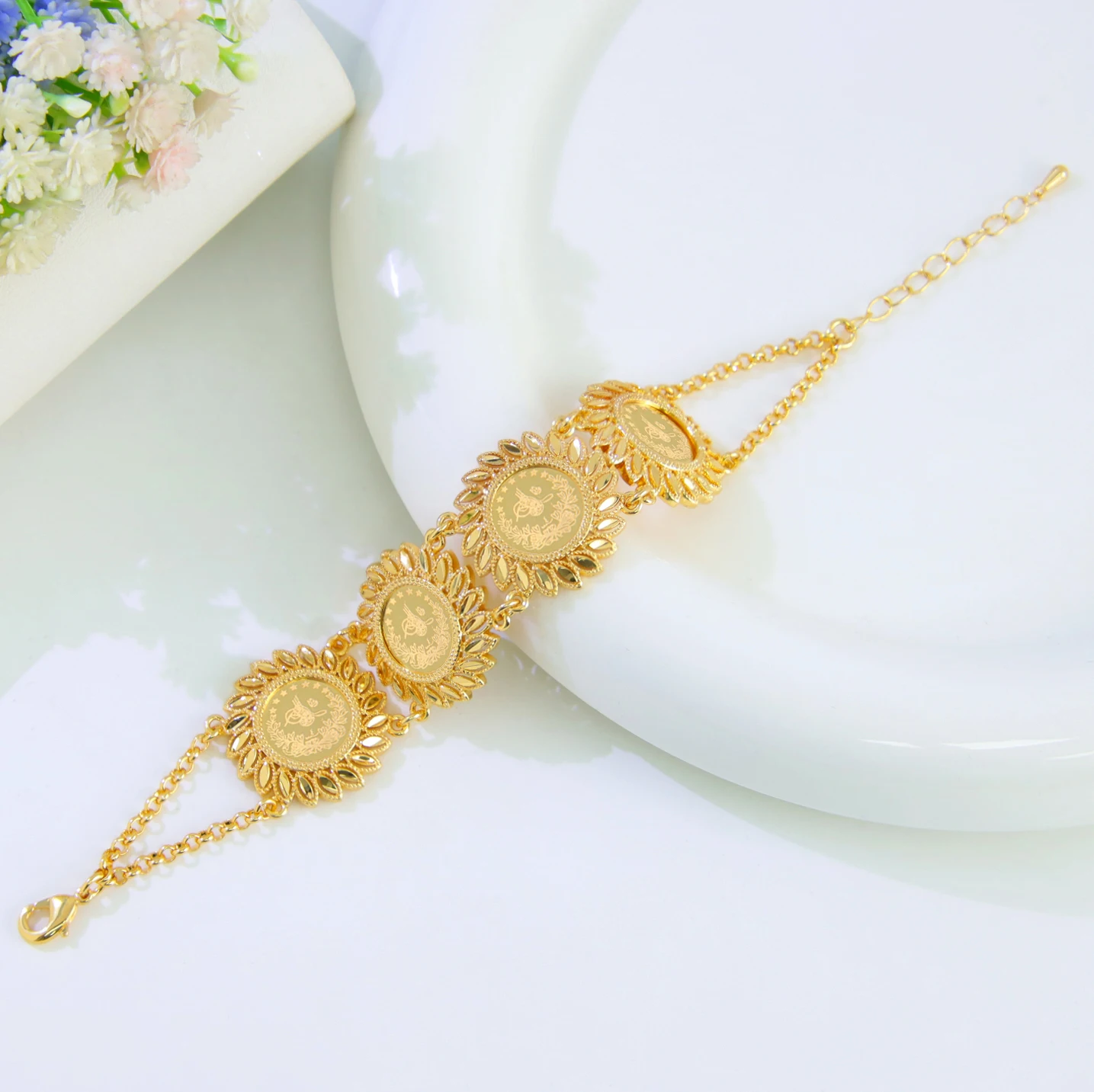 Arabisches Mode-Münzarmband 21k Vergoldet Oman Braut Hochzeit Manschettenarmband Habesha Frauen Event Party Schmuck – Detail 26