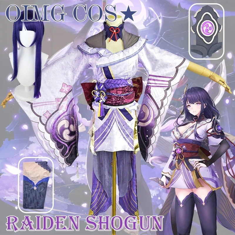 

Genshin Impact Raiden Shogun Cosplay Costume Jacquard Fabric Uniform Wig Anime Chinese Style Halloween Costumes for Women Game