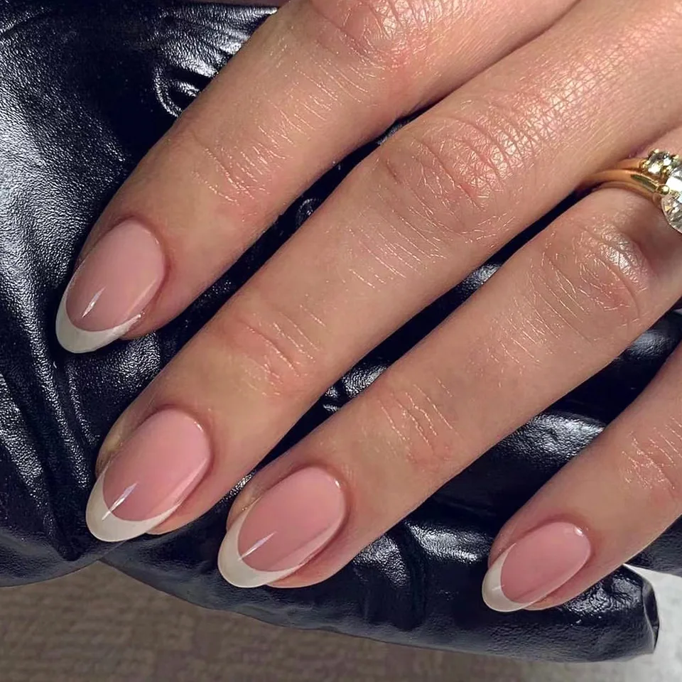 24 Piece White French Almond Press on Nails
