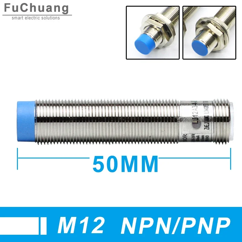 Interruptor Indutivo Personalizado do Sensor de Proximidade do Comprimento M12 de 50 mm Ip65 tipo Plug-in Pinos Npn Pnp Nenhum nc Sensores de Metal Cilíndrico