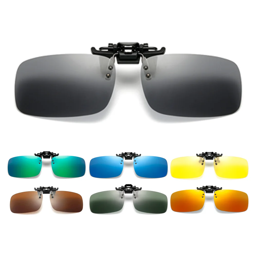 클래식 스퀘어 플립업 클립온 선글라스 남성용 편광 야간 시력 운전용 UV400 ..