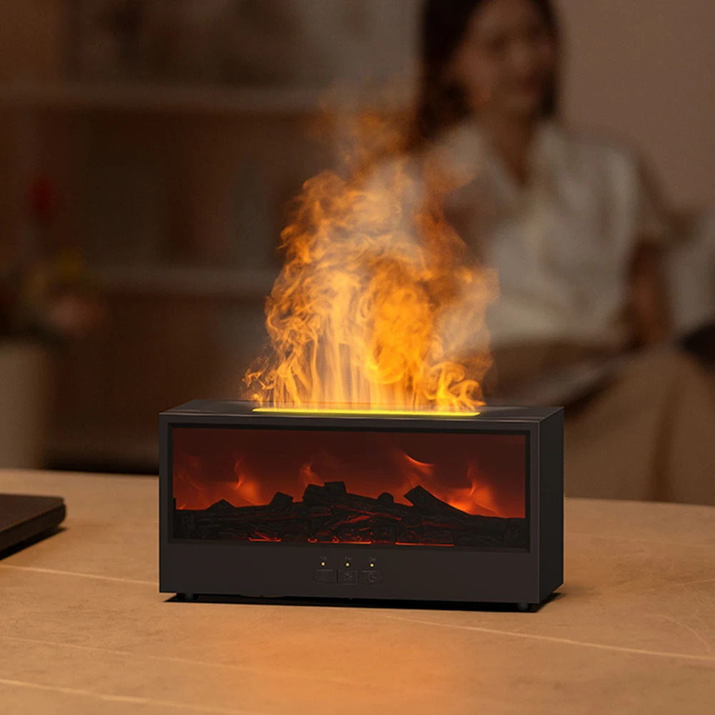 Dynamic Flame Fireplace Flame Fire Diffuser 7 Colors LED Night Light Aroma Diffuser with Remote for Spa Home Yoga Office Bedroom