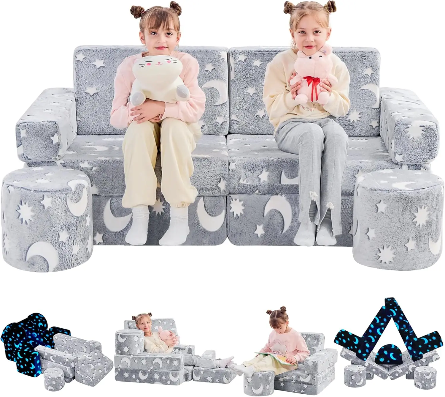 Modular Kids Play Couch, Kids Couch Toddler Couch, Child Sectional Sofa, Bedroom and Playroom Furniture for Toddlers, Blue