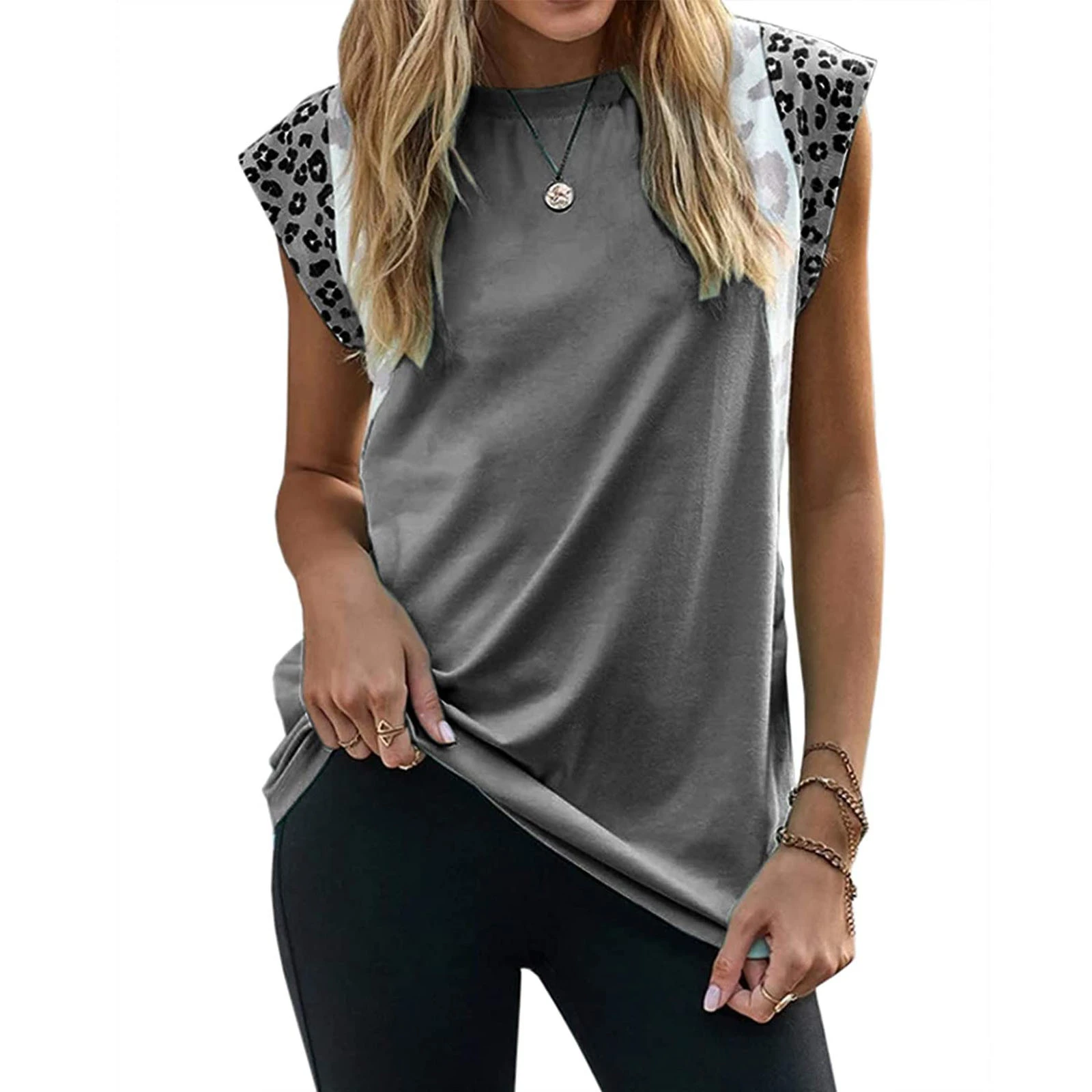 Aqua Top Dress for Women Sleeveless Leopard Casual Wide T Ladies Shoulder Fashion Vest Tops Black Top Thick Strap| | -