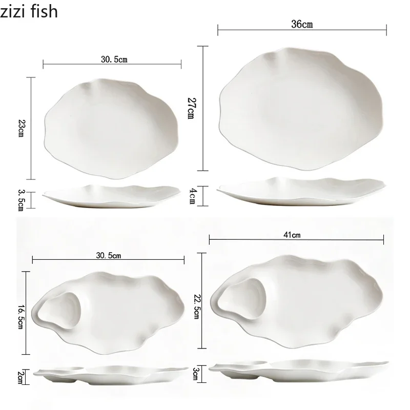 Irregular Pure White Ceramic Dinner Plate Restaurant Salad Plate Pasta Dessert Plates Dumplings Plates Creative Tableware