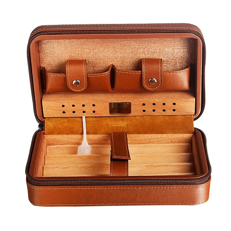 

Cigar Humidor Box Travel Leather Cigar Case Cedar Wood Cigar Humidor Box W Humidifier Cutter Puro Set Accessories