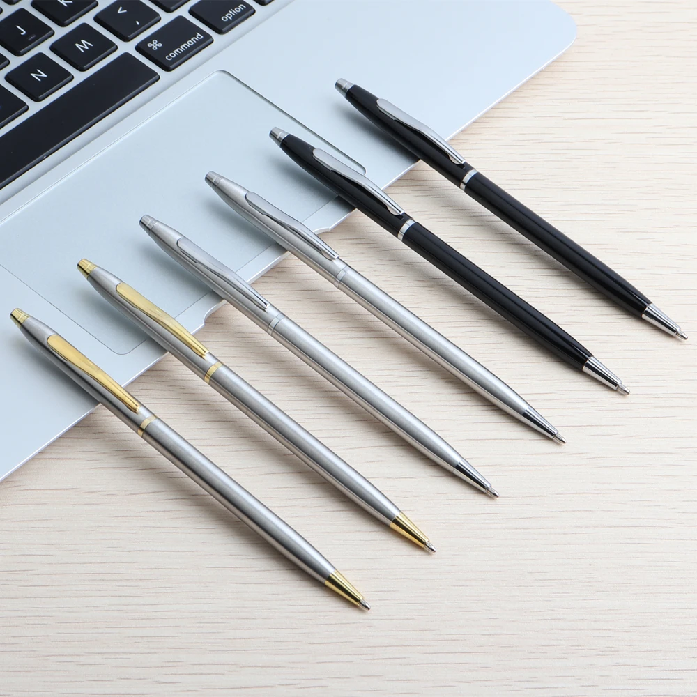 10 Pcs/Set Rotating Metal Ballpoint Pen 0.7mm Blue Black Ink Office School Supplies