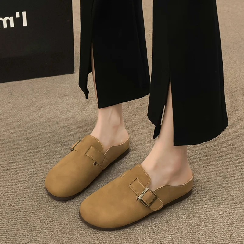 

Suede Flats Mules Shoes Women Summer Home Slippers New 2024 Shallow Walking Casual Sandals Female Slides Zapatillas Slingback