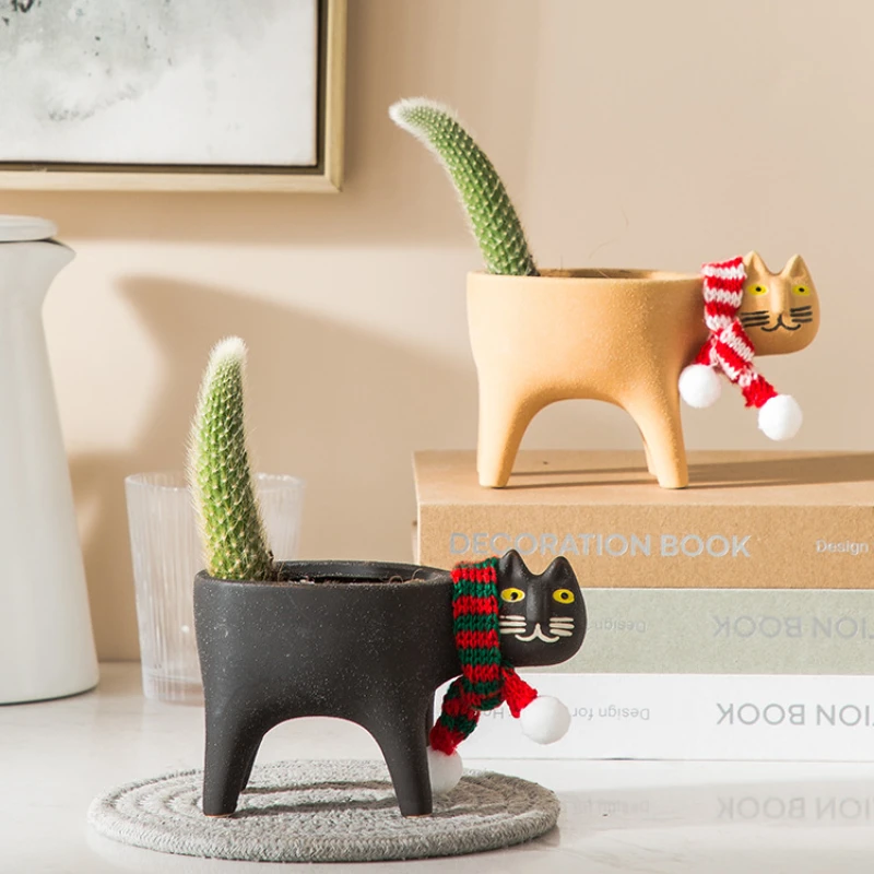 

Creative Cute Cat Tail Flower Pot Ceramic Cartoon Animal Simplicity Succulent Monkey Tail Post Cactus Flower Pot Home Decoration